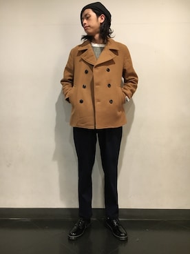 「RAGEBLUE（レイジブルー）のアイテム（ピーコート）」を使った、藤瀬さん（メンズ・180cm）の秋コーディネート