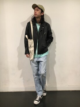「RAGEBLUE（レイジブルー）のアイテム（ライダースジャケット）」を使った、藤瀬さん（メンズ・180cm）の冬コーディネート