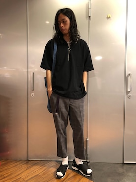 「アイテム（ベルト、パープル系）」を使った、藤瀬さん（メンズ・180cm）の夏コーディネート