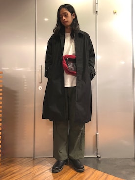 「RAGEBLUE（レイジブルー）のアイテム（ステンカラーコート）」を使った、藤瀬さん（メンズ・180cm）の秋コーディネート