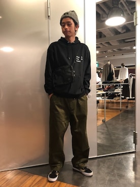 「RAGEBLUE（レイジブルー）のアイテム（ニットキャップ/ビーニー）」を使った、藤瀬さん（メンズ・180cm）の秋コーディネート