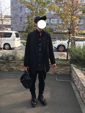 「Yohji Yamamoto POUR HOMME（ヨウジヤマモトプールオム）のアイテム（ノーカラージャケット）」を使った、subさん（メンズ・181cm）の冬コーディネート