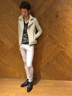 「スタッフコーデ」｜「アイテム（ライダースジャケット）」を使った、NOID.NAGOYAさん（メンズ・181cm）の冬コーディネート