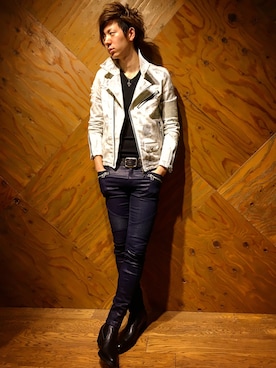 「スタッフコーデ」｜「アイテム（ライダースジャケット）」を使った、NOID.NAGOYAさん（メンズ・181cm）の冬コーディネート