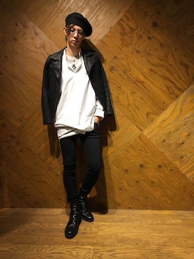 「スタッフコーデ」｜「アイテム（ライダースジャケット）」を使った、NOID.NAGOYAさん（メンズ・181cm）の冬コーディネート