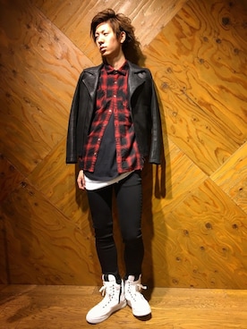 「スタッフコーデ」｜「アイテム（ライダースジャケット）」を使った、NOID.NAGOYAさん（メンズ・181cm）の冬コーディネート