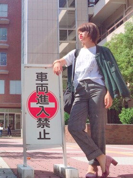 「学校」｜「アイテム（ブルゾン）」を使った、よしだゆり🍙さん（レディース・169cm）の秋コーディネート