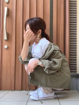 「GRL（グレイル）のアイテム（モッズコート）」を使った、canさん（レディース・156cm）の春コーディネート