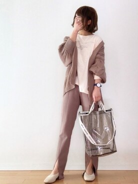 「Chaco closet（チャコ クローゼット）のケーブル編みニットボリュームスリーブルーズカーディガン（カーディガン/ボレロ）」を使った、canさん（レディース・156cm）の春コーディネート