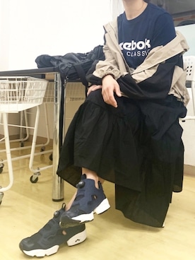 「ティアードスカート」｜「アイテム（マウンテンパーカー）」を使った、canさん（レディース・156cm）の春コーディネート