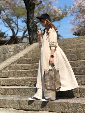 「MAYSON GREY（メイソングレイ）の【socolla】バックプリーツワンピース（ワンピース）」を使った、canさん（レディース・156cm）の春コーディネート