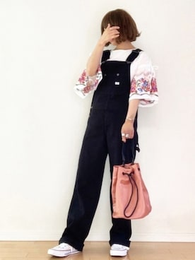 「袖ボリューム」｜「アイテム（サロペット/オーバーオール）」を使った、canさん（レディース・156cm）の春コーディネート