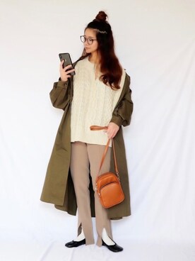 「sakishimatokyo（サキシマトーキョー）のアイテム（チェスターコート）」を使った、canさん（レディース・156cm）の冬コーディネート