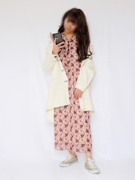 「アイテム（ミリタリージャケット、ホワイト系）」を使った、canさん（レディース・156cm）の春コーディネート