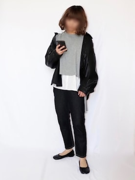 「春めきシューズ」｜「アイテム（ライダースジャケット）」を使った、canさん（レディース・156cm）の春コーディネート