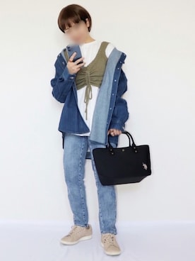 「ap retro（アプレトロ）のアイテム（デニムジャケット）」を使った、canさん（レディース・156cm）の春コーディネート