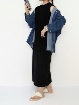 「トングサンダル」｜「アイテム（デニムジャケット）」を使った、canさん（レディース・156cm）の春コーディネート