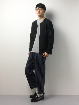「JUNRED（ジュンレッド）のアイテム（MA-1）」を使った、togiさん（メンズ・170cm）の春コーディネート