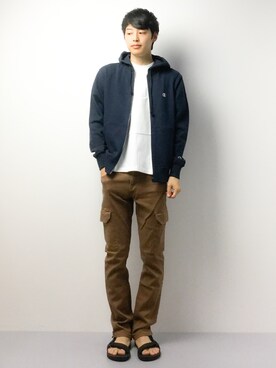 「ZIP FIVE（ジップファイブ）のアイテム（カーゴパンツ）」を使った、togiさん（メンズ・170cm）の春コーディネート