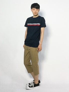 「TOMMY HILFIGER（トミーヒルフィガー）のアイテム（Tシャツ/カットソー）」を使った、togiさん（メンズ・170cm）の夏コーディネート