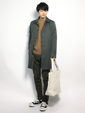 「茶色」｜「アイテム（ステンカラーコート）」を使った、togiさん（メンズ・170cm）の秋コーディネート