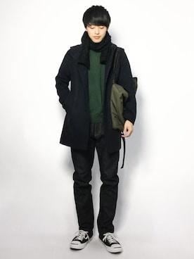 「テーパードデニム」｜「アイテム（ダッフルコート）」を使った、togiさん（メンズ・170cm）の冬コーディネート
