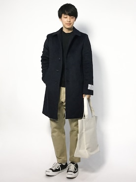 「カシミヤ」｜「アイテム（ステンカラーコート）」を使った、togiさん（メンズ・170cm）の冬コーディネート