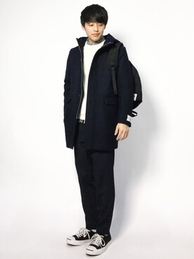 「クルーネックニット」｜「アイテム（ブルゾン）」を使った、togiさん（メンズ・170cm）の冬コーディネート