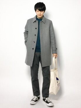 「ボアフリース」｜「アイテム（ステンカラーコート）」を使った、togiさん（メンズ・170cm）の冬コーディネート