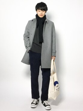 「ボアフリース」｜「アイテム（ステンカラーコート）」を使った、togiさん（メンズ・170cm）の冬コーディネート