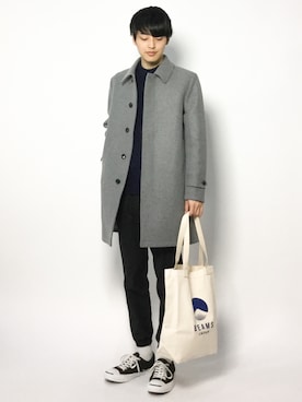 「黒パンツ」｜「アイテム（ステンカラーコート）」を使った、togiさん（メンズ・170cm）の冬コーディネート