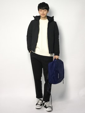 「クルーネックニット」｜「アイテム（ブルゾン）」を使った、togiさん（メンズ・170cm）の冬コーディネート