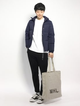 「MHL.」｜「アイテム（ダウンジャケット/コート）」を使った、togiさん（メンズ・170cm）の冬コーディネート