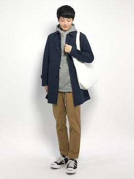 「茶色」｜「アイテム（ステンカラーコート）」を使った、togiさん（メンズ・170cm）の冬コーディネート