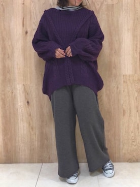 「Green　Parks（グリーンパークス）の・リブカットワイドパンツ（その他パンツ）」を使った、tamaさん（レディース・154cm）の秋コーディネート