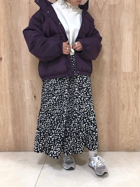「アイテム（ダウンジャケット/コート、パープル系）」を使った、tamaさん（レディース・154cm）の冬コーディネート