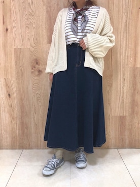 「ざっくりニットカーディガン」｜tamaさん（レディース・154cm）の冬コーディネート