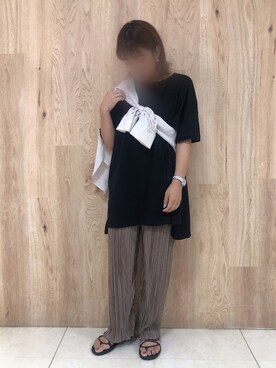 「たすき掛け」｜「アイテム（チュニック）」を使った、tamaさん（レディース・154cm）の夏コーディネート