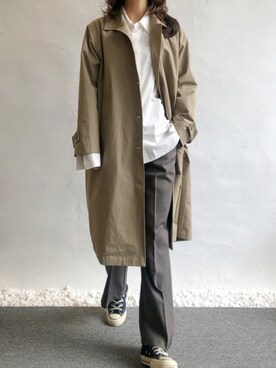 「スラックスパンツ」｜「アイテム（トレンチコート）」を使った、ヌ-ロウンさん（レディース・168cm）の秋コーディネート