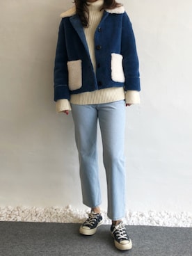 「フリース」｜「アイテム（ムートンコート）」を使った、ヌ-ロウンさん（レディース・168cm）の秋コーディネート