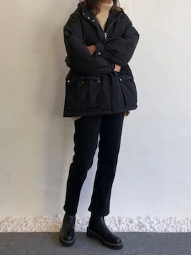 「チェルシーブーツ」｜「アイテム（ダウンジャケット/コート）」を使った、ヌ-ロウンさん（レディース・168cm）の冬コーディネート