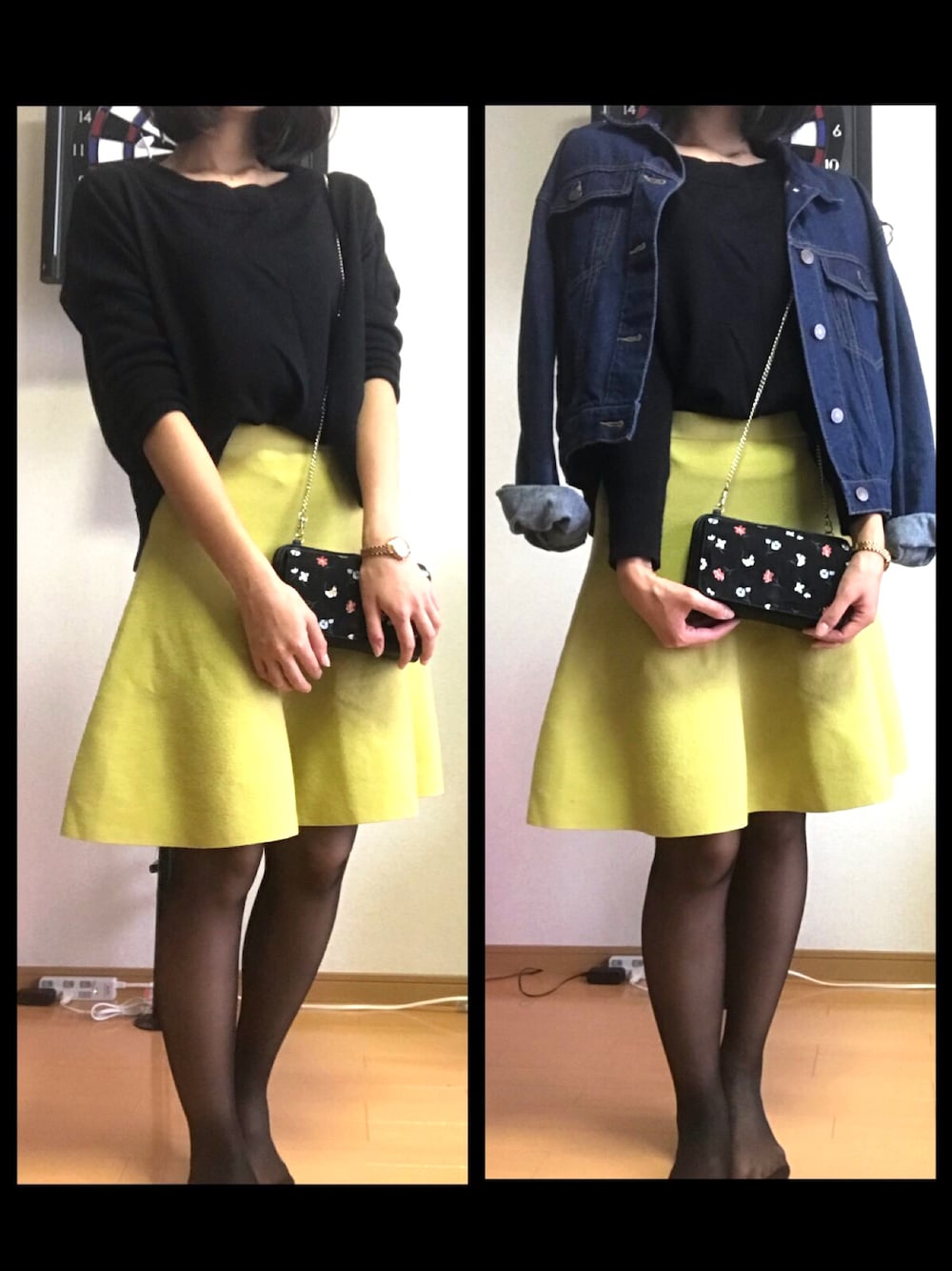 「休日スタイル、オフィスカジュアル、デニム、デニムジャケット、刺繍、ショートブーツ、スカート、グリーン、きれいめカジュアル、秋のコーデ」｜「組曲のアイテム（スカート、グリーン系）」を使った、Disberryさん（レディース・159cm）の秋コーディネートの1枚目の写真