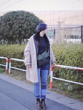 「TOGA（トーガ）のアイテム（ライダースジャケット）」を使った、mikuさん（レディース・157cm）の冬コーディネート