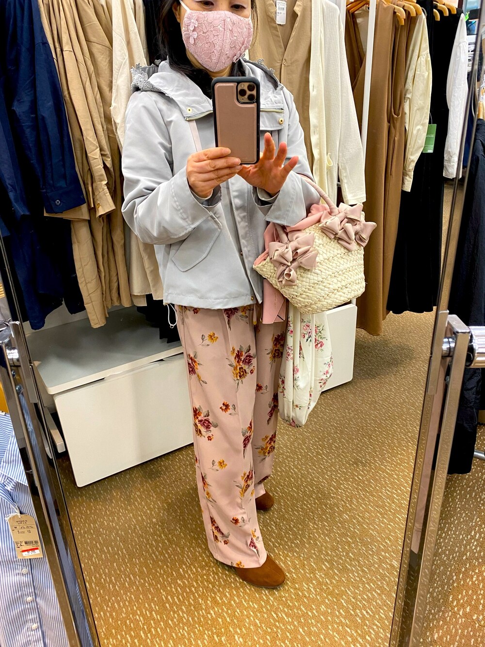 「マンパ、トッコクローゼット、花柄」｜「tocco closetのウエストりぼん付きフラワープリントワイドパンツ（その他パンツ、ピンク系）」を使った、Misa【相互フォロー】さん（レディース・149cm）の春コーディネートの1枚目の写真