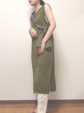 「エプロンワンピース」｜「アイテム（財布/小物）」を使った、mnmpeaceさん（レディース・159cm）の夏コーディネート
