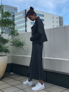 「レザーコーデ」｜「アイテム（ワンピース/ドレス）」を使った、チャンスミさん（レディース・165cm）の秋コーディネート