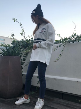 「サテンパンツ」｜「アイテム（ニットキャップ/ビーニー）」を使った、チャンスミさん（レディース・165cm）の秋コーディネート