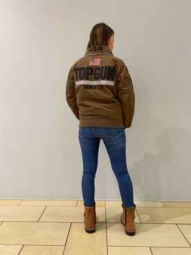 「レザーブーツ」｜「アイテム（ミリタリージャケット）」を使った、チャンスミさん（レディース・165cm）の秋コーディネート