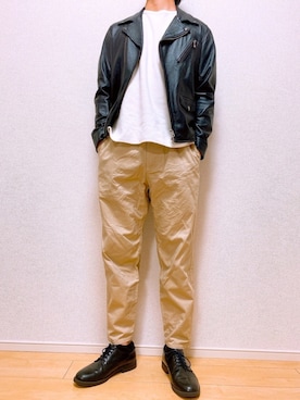 「MONKEY TIME（モンキータイム）のアイテム（ライダースジャケット）」を使った、No-Muさん（メンズ・170cm）の春コーディネート