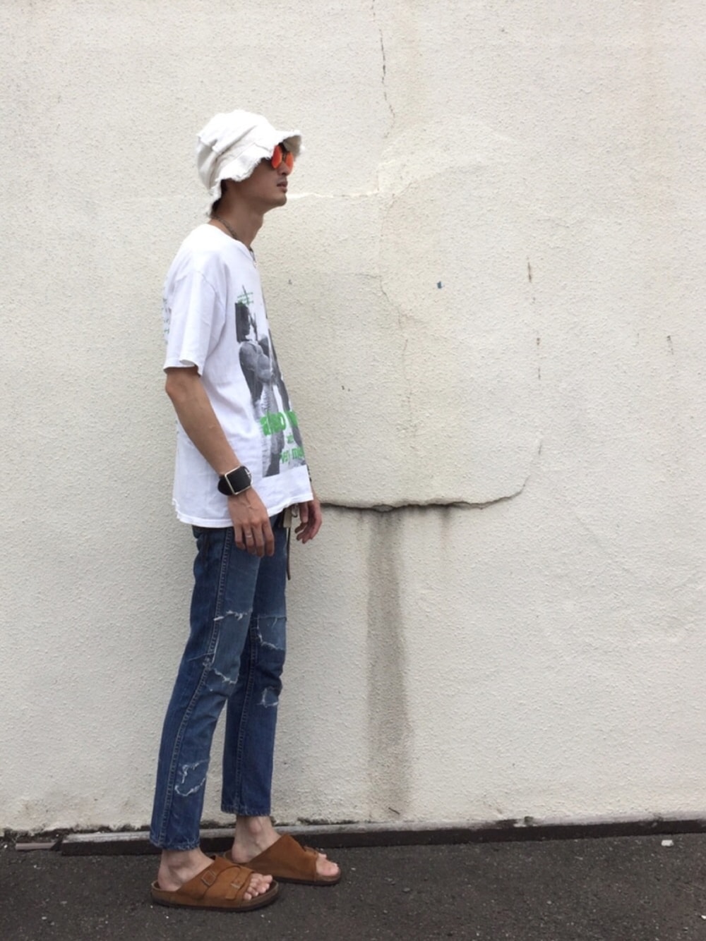 「vintage、Levis、606、KIJIMA TAKAYUKI、birkenstock、mykita」｜「COEURのアイテム（ハット、ホワイト系）」を使った、君嶋麻耶さん（メンズ・176cm）の夏コーディネートの1枚目の写真